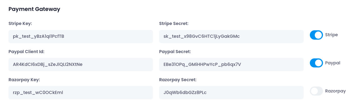 Setup Payment Settings