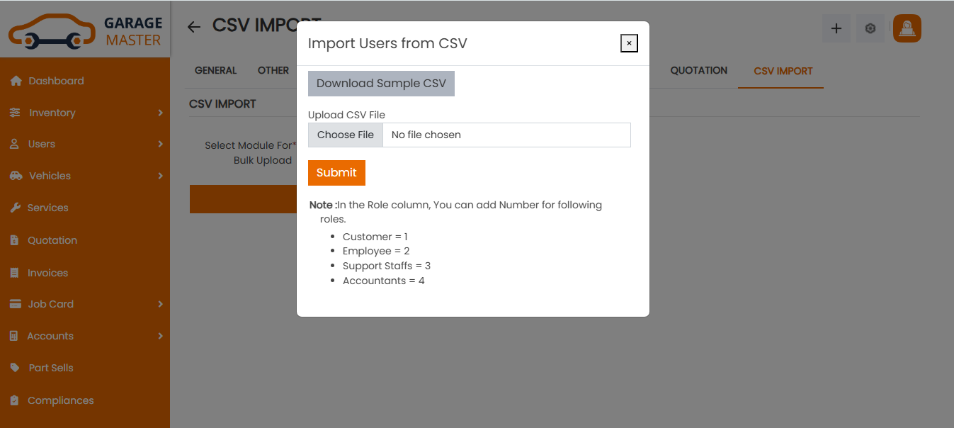 Csv User import